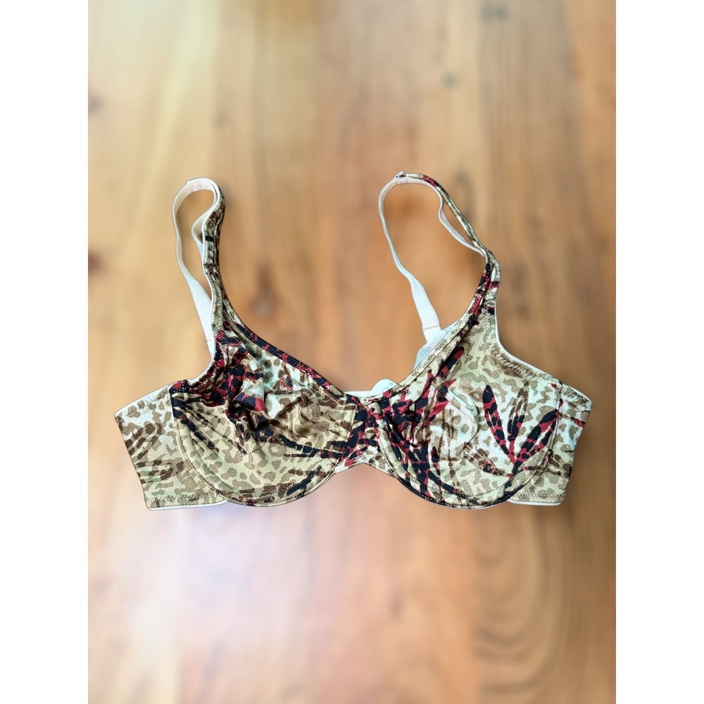 Maidenform One Fabulous Fit Underwire Bra 34B Leopard Floral Print 7839 Tan Red